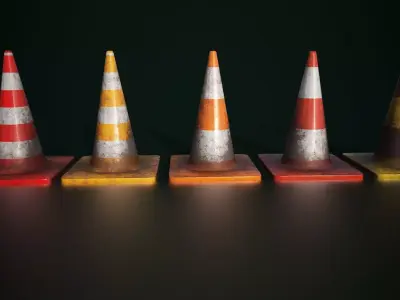Free 5 Cone Pack  Low Poly PBR Unity  Unreal Ready 2K PNG Free low-poly 3D model