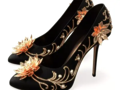 High Heels With Decorative Patterns and Pearls Low-poly 3D model
