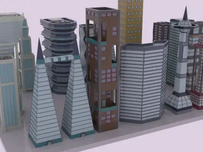 Skyscrapers Pack Lowpoly polygon Low-poly 3D model