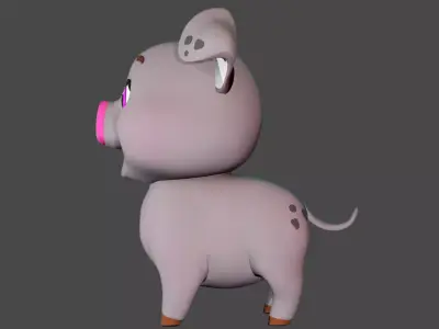 Rigged Grey Stylized Farm Pig  Low-poly 3D model