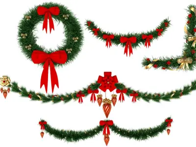 Christmas Wreath and christmas tree collection 3D model