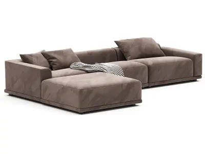 Faible 4 Piece L Shaped White Performance Linen Sectional Sofa 3D model