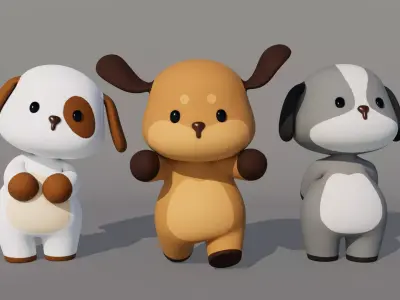 Rigged Cartoon Dog Low-poly 3D model