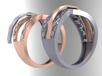 Two gold piece facet fusion ring 3D print model