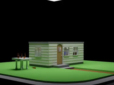 A Caravan house with table and chairs Low-poly 3D model
