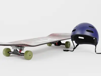 SKATEBOARD AND HELMENT 3D model
