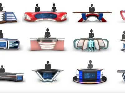 Virtual TV Studio News Desk Collection 12 Pieces 3D model