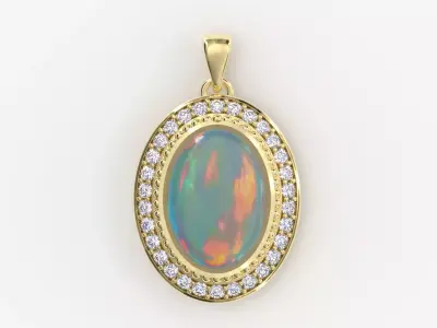 Classic Oval Opal Halo Pendant - 3D Printable Jewelry Model 3D print model