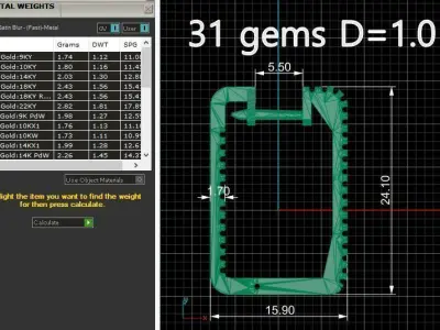 Square Earrings with Gems 24 mm   3D print model