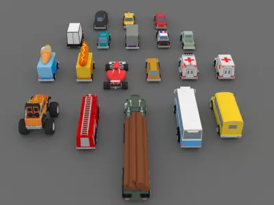 Collection of low-poly toon cars Low-poly 3D model
