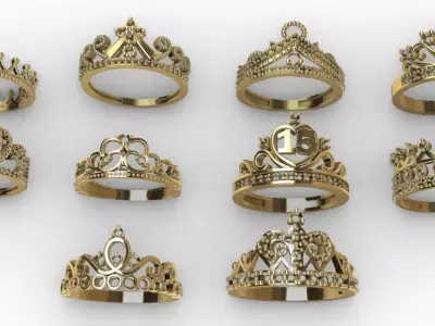 10 units Lady Crown rings sweet 15  collection  3D print model
