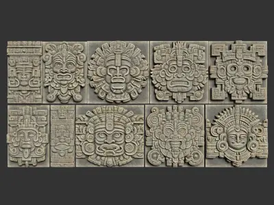 10 Low poly Mayan Temple Wall Decor 231206 Low-poly 3D model