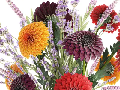 Bouquet of wildflowers chrysanthemum Lavender in a vase 396 3D model
