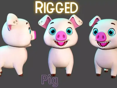 Rigged Nude Stylized Farm Pig Low-poly 3D model