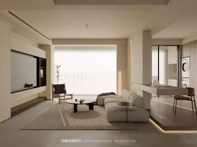 Modern Elegance - 3D Living  Dining and Bedroom Spaces 3D model