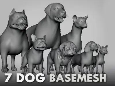 Mega Dog Pack BaseMesh Low-poly 3D model