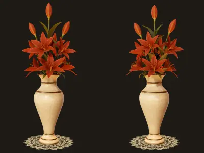 Vase with Red Lilies - PBR Game Ready  Low-poly 3D model