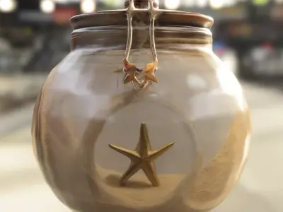 Starfish Sand Jar with Rope Handle Low-poly 3D model