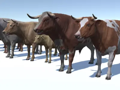 Cow family Low-poly 3D model