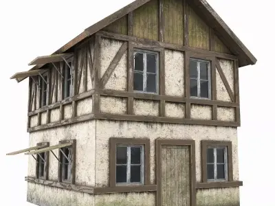 Low Poly Bilding wooden house Low-poly 3D model