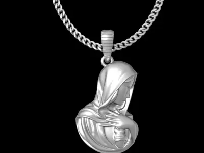Virgin Mary Pendant STL 3D Model for Jewelry - One Inch Pendant 3D print model