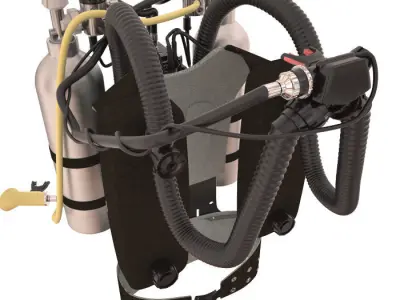 Rebreather scuba diving backpack with two tanks 3D model