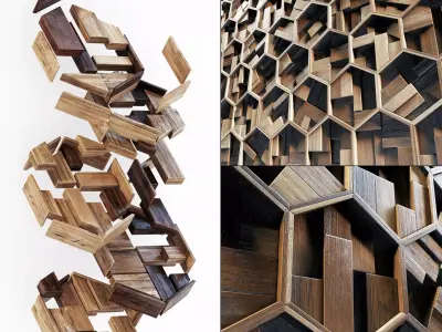 Hexagon panel wood rail frame n1 3D model