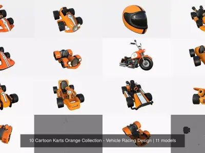 10 Cartoon Karts Orange Collection - Vehicle Racing Design 3D Model Pack