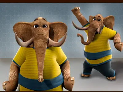 Cartoon Elephant Rigged  3D model