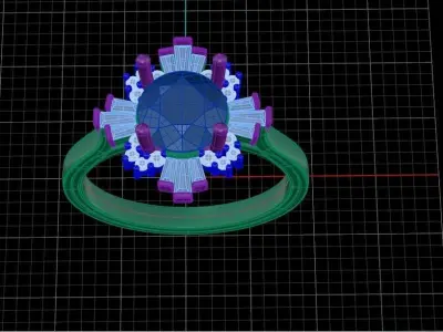 Cluster ring with Rounds and Baguettes 3D print model