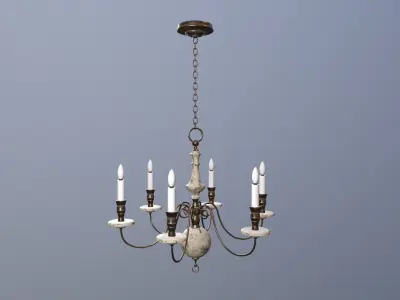 Chandelier Game Ready with four candles hanging from it Low-poly 3D model