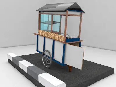 Gerobak Bakso Indonesian Street Food Cart Free low-poly 3D model