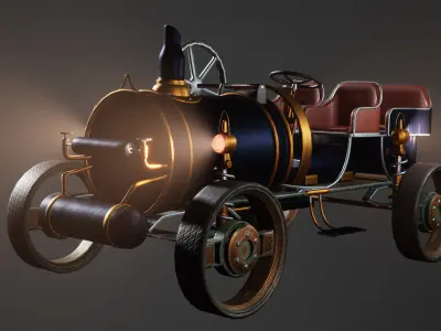 Driveable SteamPunk Car Rigged Customizable Low-poly 3D model