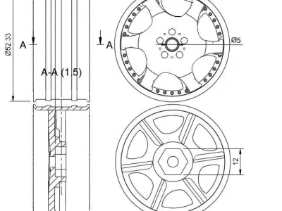 12MM HEX D52mm RC Wheels Kranze Bazreia with and without tires 3D print model
