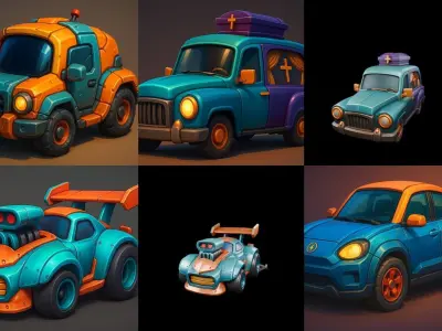 Stylized Car Advanced model bundle 22 pack 100 glb 3D model