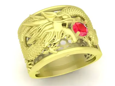 Luxury Chinese Dragon Men Ring with Gemstone  3745 3D print model