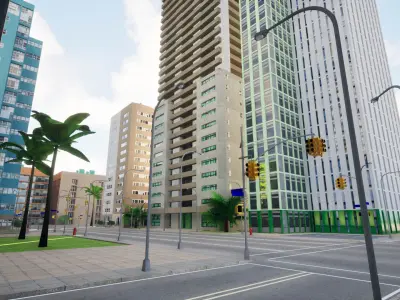 City Downtown Skyscraper Street - Unreal - Lot 04 Low-poly 3D model