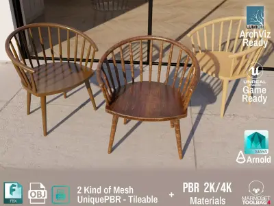  PBR Various Options Wooden Coffee Chair - Lumion - UE4 Low-poly 3D model