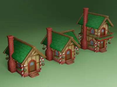 Christmas House Set Low-poly 3D model