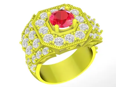 Luxury Halo Gemstone Men Ring 5124 3D print model
