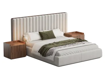 Walvia Gray Velvet Luxury Wide Headboard Bed 3D model