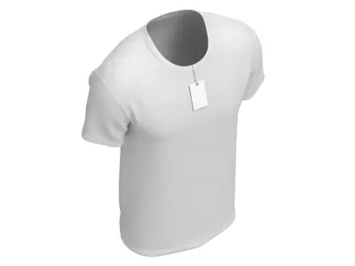 Crew Neck T-Shirt Worn For Men with Tag 3D model