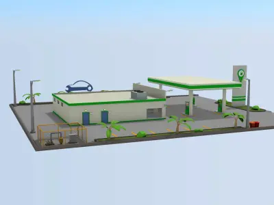 Gas station- Car service Low-poly 3D model
