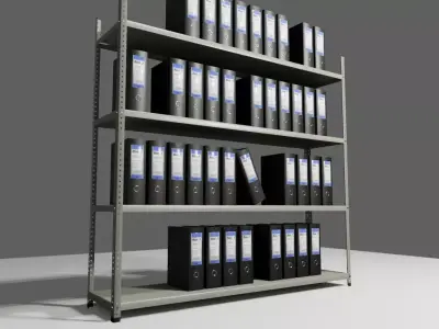 Metal Bookcase with Archives - Files - Books - Estante Low-poly 3D model