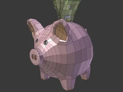 Piggy Bank With Dollar Bills Low-poly 3D model