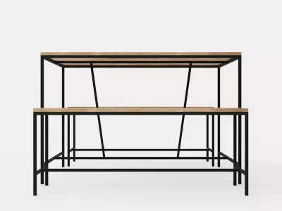 Urban Dining Table and Bench Set Low-poly 3D model