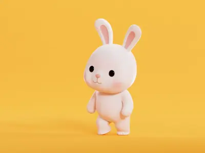 Chibi Kawaii Bunny Character  Cute Cartoon Animated  Low-poly 3D model