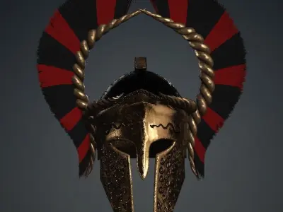 Spartan Royal Helmet v Bronze Horns Low-poly 3D model