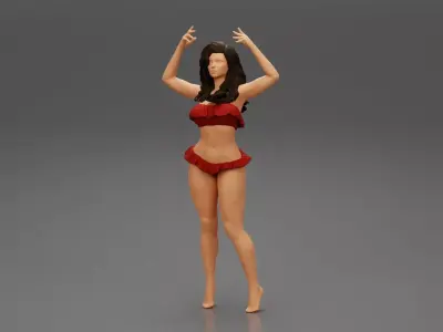 Hot beautiful woman in bikini standing with her arms raised up 3D print model