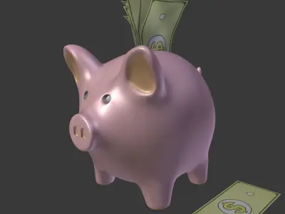 Piggy Bank With Dollar Bills Low-poly 3D model